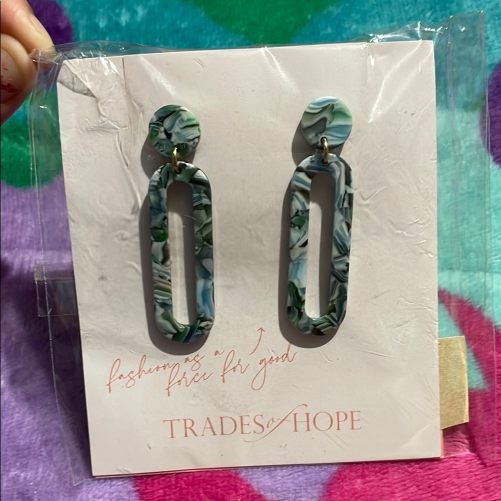 Trades of Hope Green and White Earrings